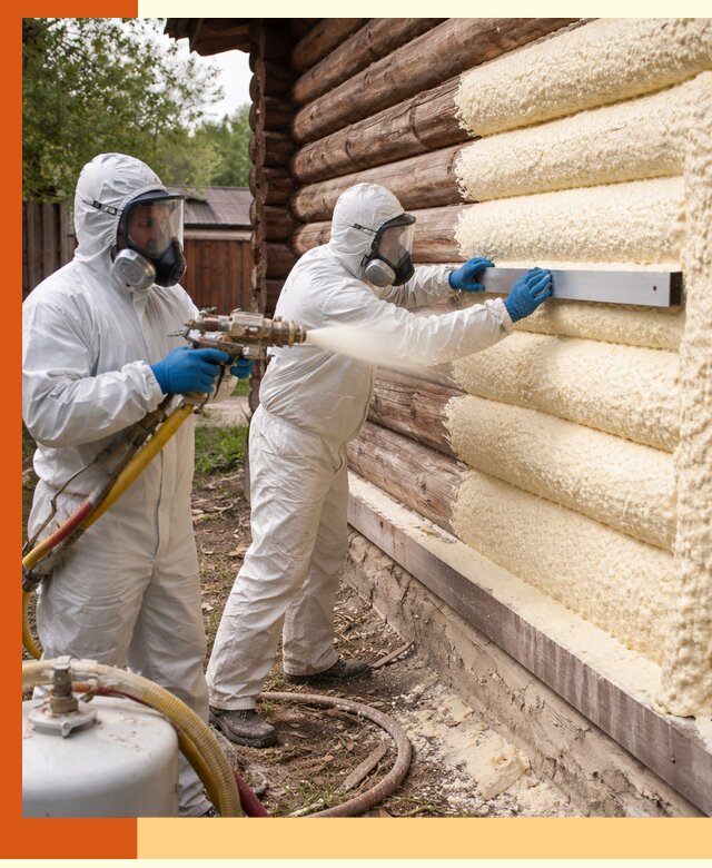 Утепление бревенчатого дома ППУ в Серпухове эффективной изоляцией