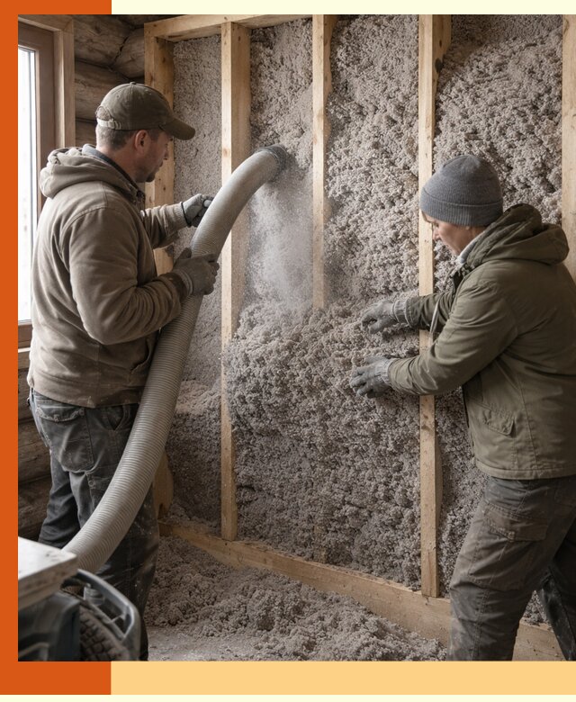 Утепление бревенчатого дома эковатой в Серпухове