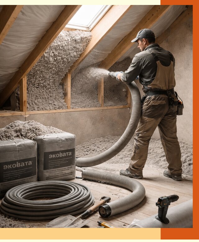 Утепление мансарды эковатой в Серпухове от 2235 руб/м2 — монтаж, задувка, цена | ТепломастерСрп