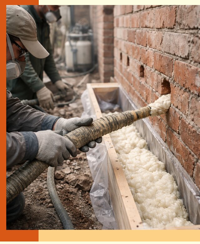 Заливка ППУ в пустоты кирпичной стены в Серпухове