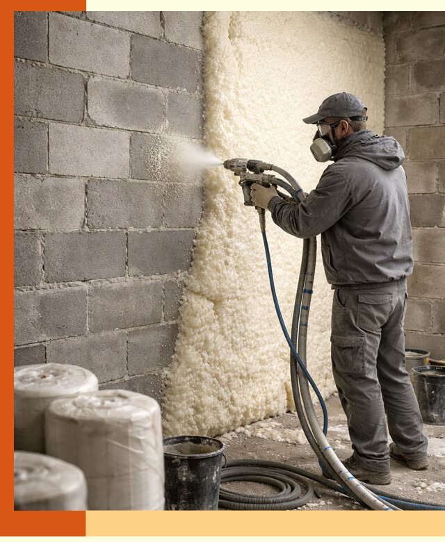 Утепление блочной стены ППУ в Серпухове качественно и надёжно