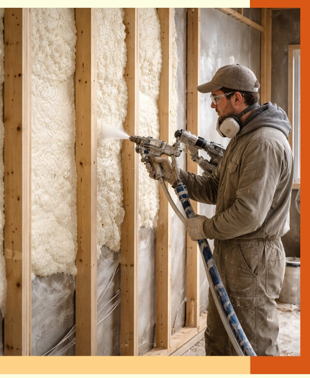 Утепление каркасной стены ППУ в Серпухове от 4318 руб./м2 под ключ | ТепломастерСрп