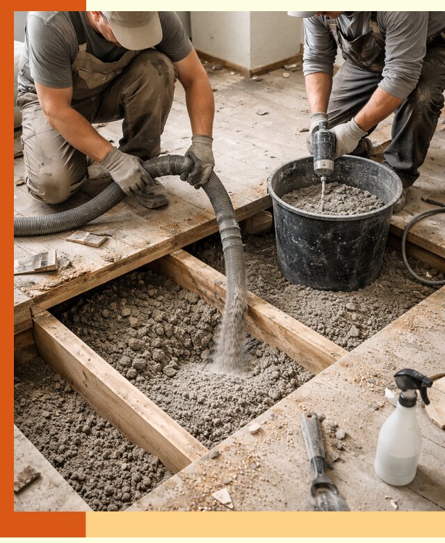 Заполнение пустот пола в Серпухове полиуретаном и пенополистиролом